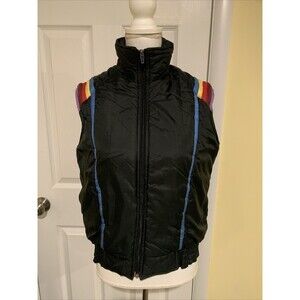 Vintage N.O.A. Brand Women's Black Puffer Ski Vest Rainbow Stripes Korea Sz M